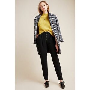 Anthropologie Sasha Button Fly Tapered Trousers Pleated High Rise Black Pants